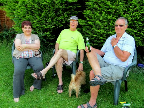 Ant Michell with hosts Denise and Kev Evans in Knowle in July