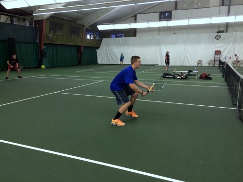 Sam Luke of Bishop Chatard prepares to play a backhand volley