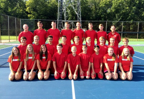 New Palestine High School Boys Tennis Team with Coach Des Evans and Assistant Coach Craig Tammen